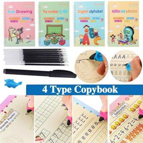 img 2 attached to 📚 Enhance Kids' Handwriting Skills with VLOJELRY 4Pcs Practice Copybook - Reusable Alphabet Number Math Drawing Groove Workbook (Style Three)