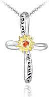 🌻 925 sterling silver distance cross necklace for women, you are my sunshine sunflower jewelry gifts for wife, girls, mom - birthday & christmas day logo