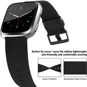 img 1 attached to 🌬️ Breathable Fabric Replacement Band for Fitbit Versa/Versa 2/Versa Lite/Versa SE – Soft Woven Bands for Women Men (Large, Black)