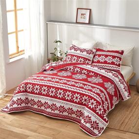 img 2 attached to 🎄 Christmas Snowflake Quilt Set: 3-Piece Reversible Coverlet Bedspread - Full Queen Size 88x88 - Soft Microfiber - Lightweight Holiday Style