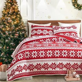img 4 attached to 🎄 Christmas Snowflake Quilt Set: 3-Piece Reversible Coverlet Bedspread - Full Queen Size 88x88 - Soft Microfiber - Lightweight Holiday Style