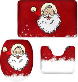 img 4 attached to 🎅 Merry Christmas Santa Claus Pattern 3-Piece Toilet Seat Covers Set with Rug, Contour Mat, and Lid Covers - HUGS IDEA