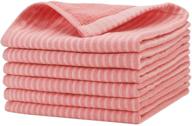 🍽️ beasea pink kitchen cloths, set of 6 cotton dish cloths 13 x 13 inch - stripe dish rags, soft terry, highly absorbent cleaning cloths for household with hanging loop logo