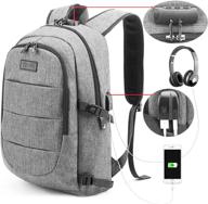 🎒 laptop backpack for college students, men & women - slim, durable, water-resistant anti-theft travel backpack with usb charging/headphone port and lock - suitable for 15.6 inch computers - ideal gift - charcoal gray logo