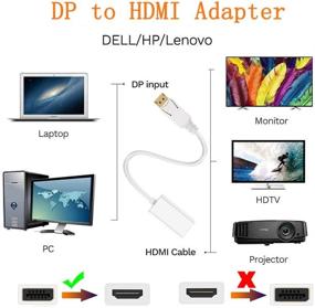 img 3 attached to 🔌 Адаптер DisplayPort на HDMI DEORNA 4K - преобразователь мужской на женский для Dell, HP, Lenovo и других - Вставить и работать (2 шт. белые)