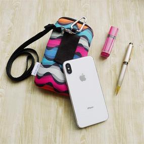 img 2 attached to Tainada Phone Neoprene Shockproof Sleeve Bag with Carabiner - Ideal 📱 for iPhone 11/12 Pro, Samsung S21, Sony Xperia 5 II (Multi-Colored Waves Pattern)