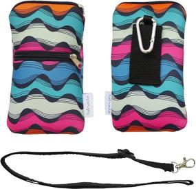 img 4 attached to Tainada Phone Neoprene Shockproof Sleeve Bag with Carabiner - Ideal 📱 for iPhone 11/12 Pro, Samsung S21, Sony Xperia 5 II (Multi-Colored Waves Pattern)