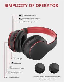 img 2 attached to 🎧 Rockpapa E7 Bluetooth Headphones Over Ear, Wireless Headset Foldable with Built-in Mic for Travel Home Office, Boys Girls Teens Kids, Including Travel Case, Black Red