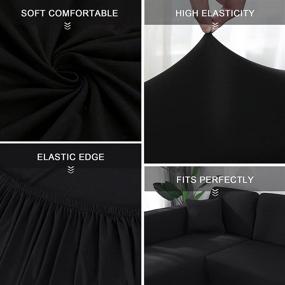 img 2 attached to 🛋️ L-Shaped Sofa Covers by NIBESSER - 2pcs Elastic Stretch Slipcovers for Sectional Couch, Soft L-Type Furniture Slipcovers Set, Non-Slip Sofa Cover for Living Room - Large, Black