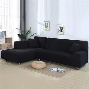 img 3 attached to 🛋️ L-Shaped Sofa Covers by NIBESSER - 2pcs Elastic Stretch Slipcovers for Sectional Couch, Soft L-Type Furniture Slipcovers Set, Non-Slip Sofa Cover for Living Room - Large, Black