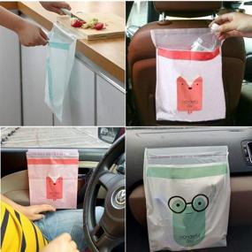 img 3 attached to 🚗 Convenient Portable Car Trash Bag & Sticky Waste Bags - 30 Pcs, 2 Colors (Pink+Green)