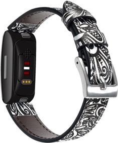 img 4 attached to 🎁 Genuine Leather Bands Compatible with Fitbit Inspire 2/Inspire HR/Inspire, Classic Replacement Accessories Strap Genuine Leather Wristbands with Metal Connectors for Women and Men, Available in Small and Large, Paisley 1-Inch