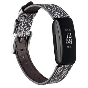 img 3 attached to 🎁 Genuine Leather Bands Compatible with Fitbit Inspire 2/Inspire HR/Inspire, Classic Replacement Accessories Strap Genuine Leather Wristbands with Metal Connectors for Women and Men, Available in Small and Large, Paisley 1-Inch