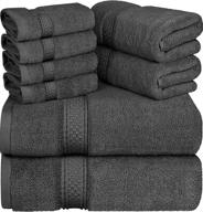 asiatique linen – high-quality 8 piece dark grey bath towels set – 100% ring spun cotton 650 gsm towels for bathroom – 2 bath towels, 2 hand towels, and 4 washcloths – perfect for home, spa & hotel logo