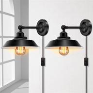 💡 black antique swing arm vintage wall lamp - industrial plug in sconce with on/off switch for restaurant, bathroom, and dining room логотип