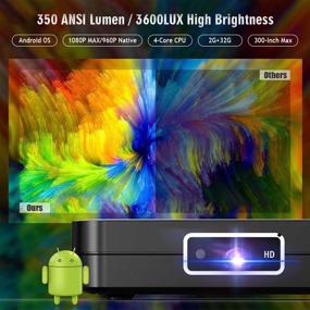 img 3 attached to Портативный кинопроектор TOUMEI K1 - высокая яркость 350 ANSI, Android Smart видеопроектор с поддержкой 1080P, огромным экраном 300 дюймов, встроенным WiFi, Bluetooth 4.2, HDMI, зеркалирование iOS и Android, электрическим фокусированием и улучшенным аудио