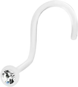 img 4 attached to 20g Crystal Gem Metal-Free BioFlex Clear Nose Screw by Forbidden Body Jewelry