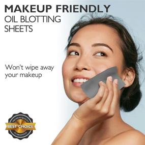 img 1 attached to Organic Bamboo Charcoal Blotting Paper for Oily Skin - 25% 🎋 Larger Size - 3pk/300 Sheets - Makeup Friendly - Convenient Grab-n-Go Option