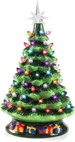 img 4 attached to 15-Inch Prelit Ceramic Christmas Tree: Festive Tabletop Decoration with 70 Multicolor Lights