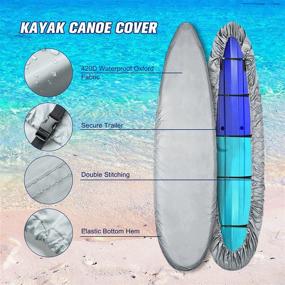 img 3 attached to 🌞 Ultimate Protection: 100% Waterproof Kayak Cover for 10-11.4 FT Kayaks - Sunblock, Dust & UV Wind Protection, Sunlight Shield, Ideal for Fishing Boats, Canoes, and Paddle Boards - 420D Kayak Storage Cover