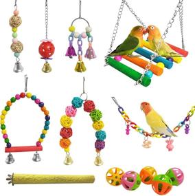 img 4 attached to 🦜 E-KOMG 13-Pack Bird Swing Toys, Parrot Chewing Hanging Perches with Bell, Pet Bird Cage Toys Ideal for Small Parakeets, Love Birds, Cockatiels, Macaws, Finches