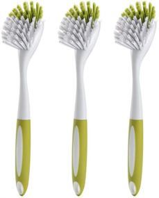 img 4 attached to 🧼 3pcs Stiff Bristle Scrub Brush Set for Kitchen Sink, Dish, Pot, and Pan - Yellow-Green