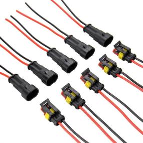 img 3 attached to ⚙️ Diageng 5 Kit 2 Pin Way Car Waterproof Electrical Connector Plug with Wire AWG Marine - Black with Black and Red Cables: Ultimate Waterproof Car Connector Kit