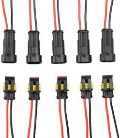 img 4 attached to ⚙️ Diageng 5 Kit 2 Pin Way Car Waterproof Electrical Connector Plug with Wire AWG Marine - Black with Black and Red Cables: Ultimate Waterproof Car Connector Kit