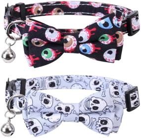 img 4 attached to 🐾 Halloween Cat Collar Breakaway Set: Lamphyface 2 Pack with Cute Bow Tie and Bell - Adjustable Safety for Your Kitty