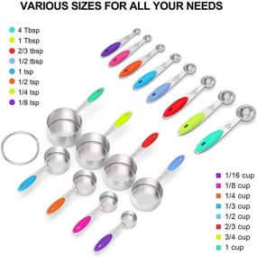 img 3 attached to 🥄 Wildone Stainless Steel Measuring Cups & Spoons Set - 21 Pieces with Colored Silicone Handle for Dry and Liquid Ingredient Measurement