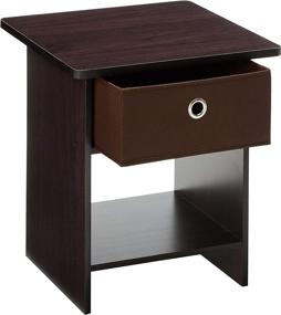 img 2 attached to 🌑 FURINNO Dario End Table/Night Stand with Storage Shelf, 1-Pack, in Dark Walnut