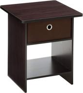 🌑 furinno dario end table/night stand with storage shelf, 1-pack, in dark walnut логотип