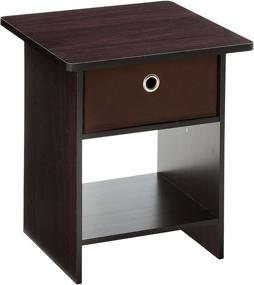 img 4 attached to 🌑 FURINNO Dario End Table/Night Stand with Storage Shelf, 1-Pack, in Dark Walnut