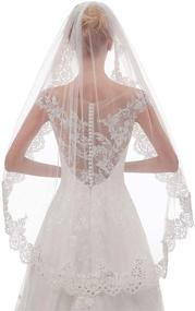 img 1 attached to Stunning EllieHouse Women's Short Fingertip Length Lace Bridal Veil With Metal Comb – Perfect for Wedding Day Glamour (L68)