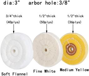 img 2 attached to 🔸 High-Quality Buffing Polishing Wheel Set - 3" Cloth Medium Yellow, Fine White, Soft Flannel - 3/8" Arbor Hole, 1/4" Mandrel for Drill - S/4