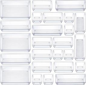 img 4 attached to 🗂️ 25-Piece Set of Plastic Drawer Organizers for Dresser, Desk, and Bathroom - Versatile Makeup Trays in 4 Sizes - Clear Storage Bins for Jewelry, Kitchen Gadgets, and Office Supplies