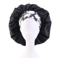 premium silk sleep cap for women with curly hair - large satin bonnet, night sleep head cover hat with wide floral band logo