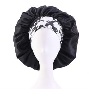 img 2 attached to Premium Silk Sleep Cap for Women with Curly Hair - Large Satin Bonnet, Night Sleep Head Cover Hat with Wide Floral Band