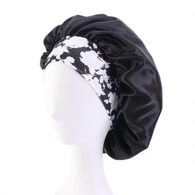 img 1 attached to Premium Silk Sleep Cap for Women with Curly Hair - Large Satin Bonnet, Night Sleep Head Cover Hat with Wide Floral Band