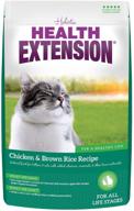 🐔 корм для котят и взрослых кошек на основе курятины и коричневого риса для оптимального здоровья от health extension. логотип