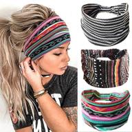 🌺 ybshin boho wide headbands leopard head scarfs knoted turban yoga sweatbands hair wears elastic floral printed stretch twist head wraps stripe cloth hair bands for women and girls 3pcs (a): stylish and versatile headwear for women and girls logo