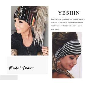 img 2 attached to 🌺 YBSHIN Boho Wide Headbands Leopard Head Scarfs Knoted Turban Yoga Sweatbands Hair Wears Elastic Floral Printed Stretch Twist Head Wraps Stripe Cloth Hair Bands for Women and Girls 3Pcs (A): Stylish and Versatile Headwear for Women and Girls