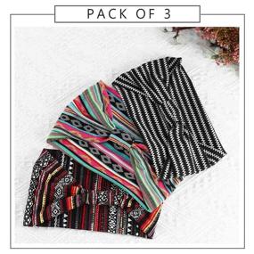 img 3 attached to 🌺 YBSHIN Boho Wide Headbands Leopard Head Scarfs Knoted Turban Yoga Sweatbands Hair Wears Elastic Floral Printed Stretch Twist Head Wraps Stripe Cloth Hair Bands for Women and Girls 3Pcs (A): Stylish and Versatile Headwear for Women and Girls