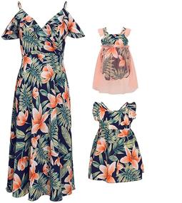 img 4 attached to 👗 Mumetaz Floral Print Cold Shoulder V-Neck Sweet Ruffle Backless Summer Dresses for Mommy and Me Sets