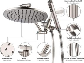 img 3 attached to 🚿 G-Promise All Metal Dual Shower Head Combo - 8" Rainfall Shower Head, Handheld Shower Wand, Smooth 3-way Diverter with Adjustable Extender - Enhanced Shower Experience (Brushed Nickel)