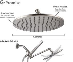 img 1 attached to 🚿 G-Promise All Metal Dual Shower Head Combo - 8" Rainfall Shower Head, Handheld Shower Wand, Smooth 3-way Diverter with Adjustable Extender - Enhanced Shower Experience (Brushed Nickel)