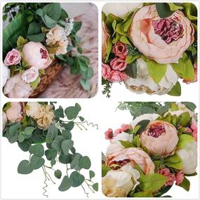 img 1 attached to 🌸 HiiARug Artificial Peony Flower Swag - Stunning Pink Decorative Swag for Home, Garden, and Events: 31 inches of Fake Peonies, Hydrangeas, and Eucalyptus Leaves