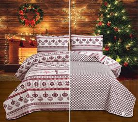 img 4 attached to Christmas Reindeer Reversible Bedspread Snowflake Bedding