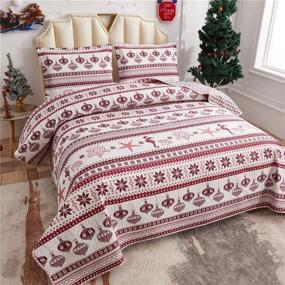 img 2 attached to Christmas Reindeer Reversible Bedspread Snowflake Bedding