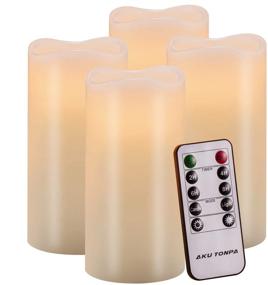 img 4 attached to 🕯️ Aku Tonpa Flameless Candles Battery Operated, Real Wax Electric LED Candle Gift Set with Remote Control, Cycling 24 Hours Timer, Warm White Lights, 3"x6" - Pack of 4, SEO-Optimized